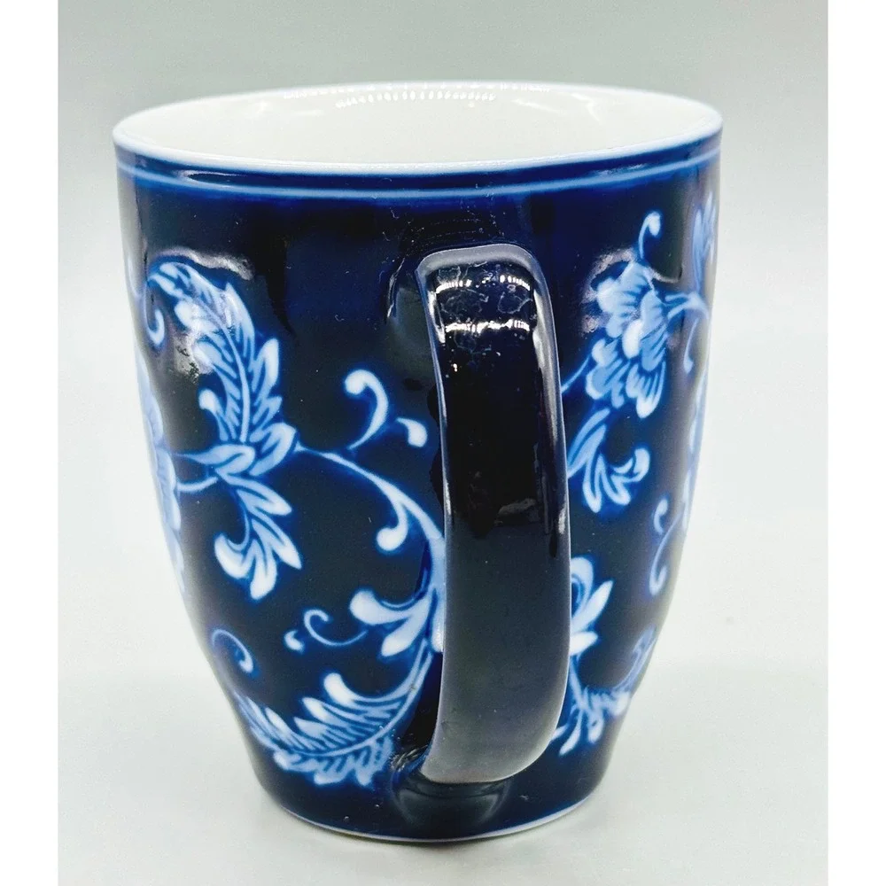 Pier 1 Mandarin Coffee Mug Blue White Floral Porcelain